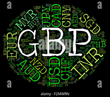 Gbp Monnaie indiquant Great British Pound et le commerce de Forex Banque D'Images