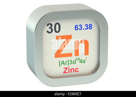 Symbole de l'élément Zinc isolé sur fond blanc Banque D'Images