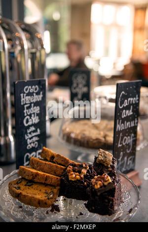 Gâteau Fudge Hazlenut et carotte et pain de noix dans un pub-restaurant familial UK Banque D'Images