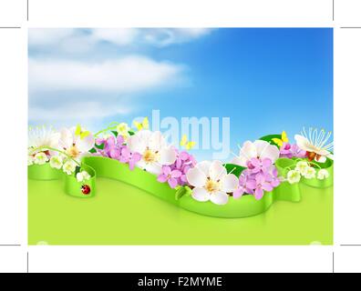 Les fleurs du printemps et les nuages, vector background Illustration de Vecteur