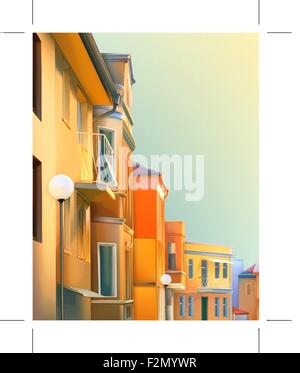 Paysage urbain, une rue résidentielle typique de la ville de province, vector illustration, une maison confortable à l'arrière-plan, beauti Illustration de Vecteur