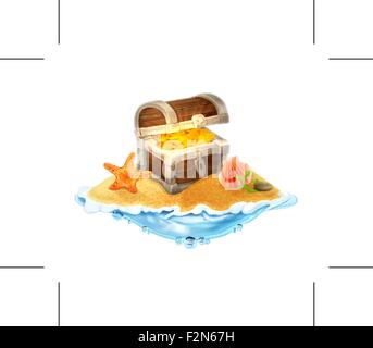 Coffre au Trésor perdu de l'or sur l'île vector illustration Illustration de Vecteur