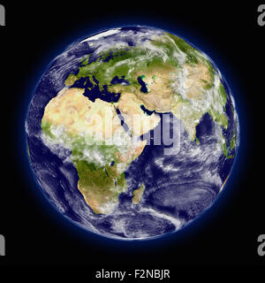 Illustration réaliste de la planète Terre vue de l'espace face à l'Afrique, l'Europe et Moyen-Orient Banque D'Images