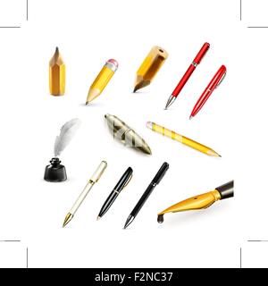 Stylos et crayons, vector icons set Illustration de Vecteur