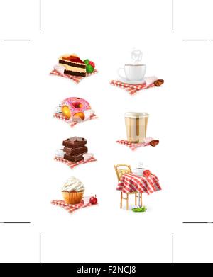 Street Cafe, chocolat, cupcake, gâteau, tasse de café, Donut, vector icon set Illustration de Vecteur