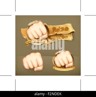 Fist, icône vecteur rétro Illustration de Vecteur