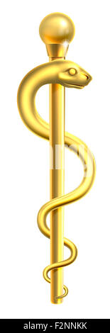 Une tige d'or d'Asclépios symbole médical ou le symbole d'un serpent autour d'une tige Banque D'Images