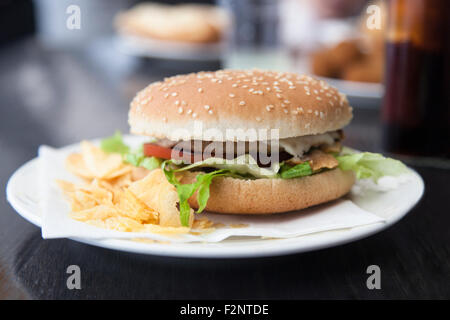Hamburger et frites traditionnelles Banque D'Images