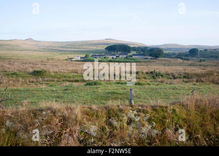 Anciens mineurs sur les rangs des maisons mitoyennes sur la lande, Dartmoor National Park, près de Postbridge, Devon, England, UK Banque D'Images