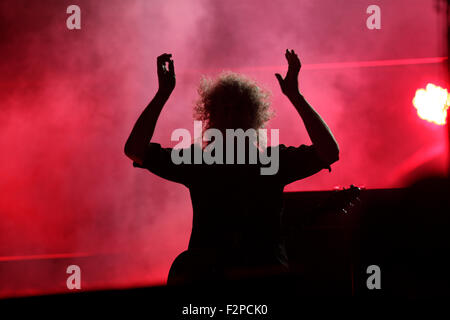 Rio de Janeiro, Septembre 20th,2015- rock band Reine accomplit pendant la concert Rock in Rio. Brian May . Photo Antonio Scorza Banque D'Images