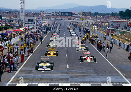 F1 cars dans la grille au début de la GP de France au Castellet 1987 Banque D'Images