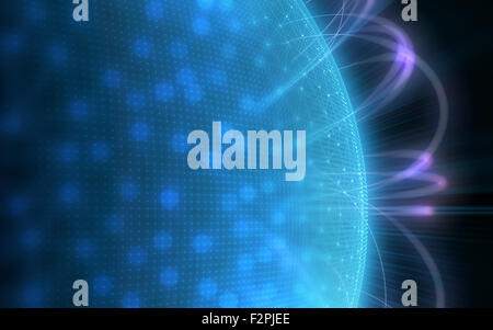 Planète numérique avec des points représentant le code binaire et de la communication. Banque D'Images