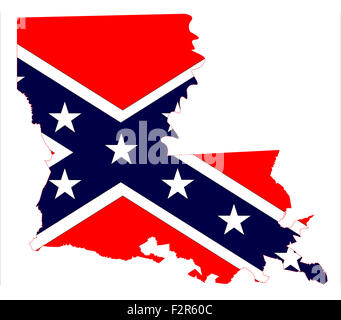 Carte de l'état de la Louisiane avec contour drapeau confédéré en médaillon sur un fond blanc Banque D'Images