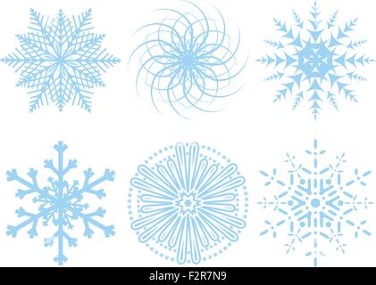 Six différents flocons de neige sur un fond blanc. Vector illustration. Illustration de Vecteur