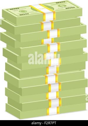 Des centaines de dollars des piles de billets sur un fond blanc. Vector illustration. Illustration de Vecteur