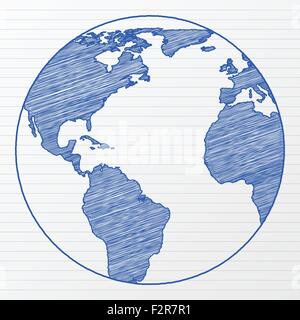 Dimensions world globe sur une feuille de bloc-notes. Vector illustration. Illustration de Vecteur