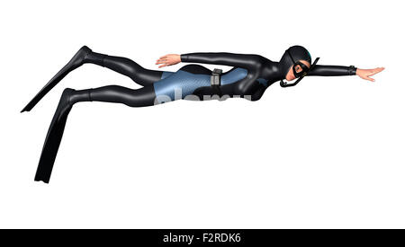 Numérique 3D render of a female diver isolé sur fond blanc Banque D'Images