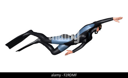 Numérique 3D render of a female diver isolé sur fond blanc Banque D'Images