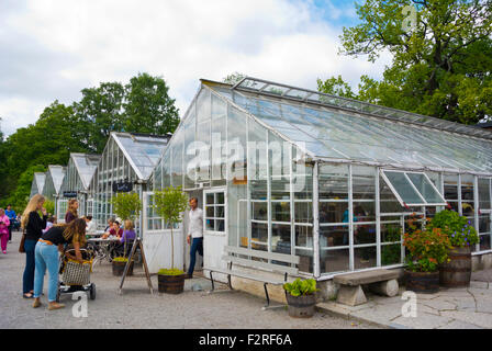 Les serres, immobilier magasins de fleurs et les dîners-restaurant, Rosendals Trädgård, jardins Rosendal, Djurgården, Stockholm, Suède Banque D'Images