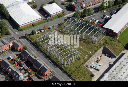 Vue aérienne de deux unités industrielles en construction à Manchester, UK Banque D'Images