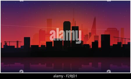 Nuit tranquille de city scene avec les étoiles dans le ciel, les bâtiments modernes. vector abstract background design Illustration de Vecteur