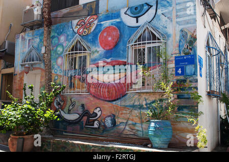 Graffiti, street art à Kerem Hateimanim, Quartier Yéménite, Tel Aviv, Haifa, Israël Banque D'Images