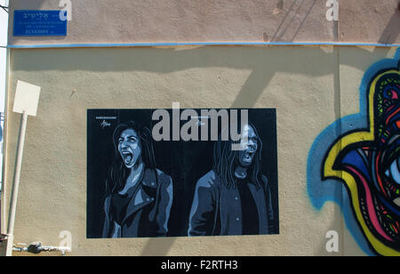 Graffiti, street art à Kerem Hateimanim, Quartier Yéménite, Tel Aviv, Haifa, Israël Banque D'Images