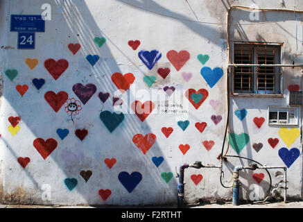 Graffiti, street art à Kerem Hateimanim, Quartier Yéménite, Tel Aviv, Haifa, Israël Banque D'Images