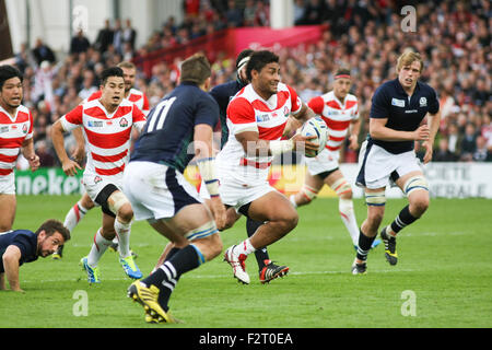 Gloucester, Royaume-Uni. 23 Septembre, 2015. Coupe du Monde de Rugby 2015 - L'Ecosse contre le Japon, jouée au stade Kingsholm, Gloucestershire UK Crédit : Peter Lopeman/Alamy Live News Banque D'Images