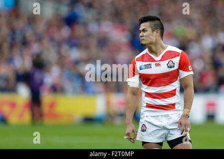 Gloucester, Royaume-Uni. Sep 23, 2015. Coupe du Monde de Rugby. L'Ecosse contre le Japon. Centre Japonais Yu Tamura : Action Crédit Plus Sport/Alamy Live News Banque D'Images