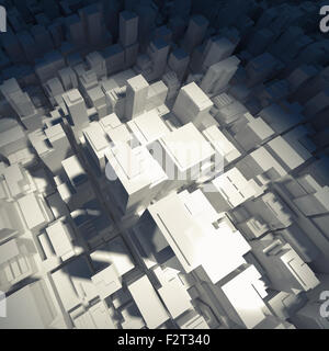 Résumé schématique blanc numérique paysage urbain avec de grands immeubles de bureaux du spotlight, 3d illustration Banque D'Images