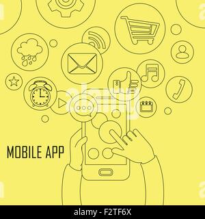 Mobile apps apps : concept de prendre l'avion à partir de votre téléphone mobile en ligne fine style Illustration de Vecteur