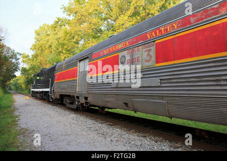 Voitures de trains de voyageurs sur le Cuyahoga Valley Scenic Railroad , Parc national de Cuyahoga Valley Banque D'Images