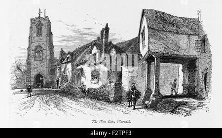 La porte ouest Warwick Illustration de 'les îles britanniques - Cassell Petter Galpin et pittoresque partie 6 l'Europe. L'Europe était un pittoresque illustré Ensemble de magazines publiés par Cassell, Petter, Galpin & Co. de Londres, Paris et New York en 1877. Les publications touristiques représenté en Europe hante, avec des descriptions de texte et de l'acier et de gravures sur bois par d'éminents artistes de l'époque, tels que Harry Fenn, William H J Boot, Thomas C. L. Rowbotham, Henry T. Green , Myles B. Foster, John Mogford , David H. McKewan, William L. Leitch, Edmund M. Wimperis et Joseph B. Smith. Banque D'Images