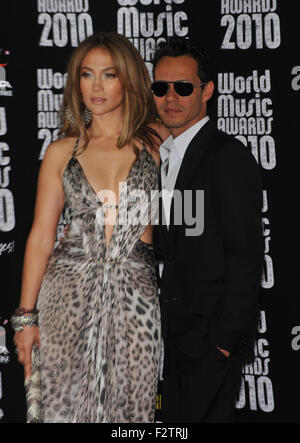 MONACO - 18 MAI 2010 : Jennifer Lopez et son mari Marc Anthony à la World Music Awards 2010 au Sporting Club de Monte Carlo, Monaco. Banque D'Images