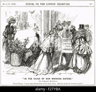 Soeurs suffragettes Punch cartoon 1908 Banque D'Images