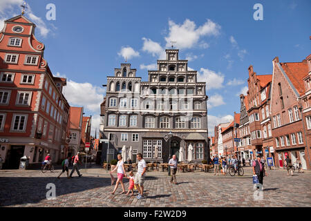 Maisons à pignons, Platz Am Sande, place dans le centre-ville historique, ville hanséatique de Lunebourg, Basse-Saxe, Allemagne, Europe Banque D'Images