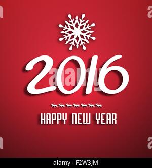 Heureuse Nouvelle Année 2016 avec des chiffres d'arrière-plan, des flocons, des daims et le titre de l'inscription avec les ombres Illustration de Vecteur