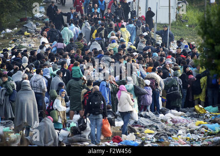 La Hongrie. Sep 23, 2015. L'Europe, la Serbie, Sid, frontière croate serbe de Bapska, 24 septembre 2015 : les vagues de migrants qui traversent la frontière entre la Croatie et la Serbie pendant la nuit et tôt le matin. Après avoir traversé la frontière, ils seront chargés sur des bus pour le camp d'Opatovac refugges en territoire croate. © Danilo Balducci/ZUMA/Alamy Fil Live News Banque D'Images