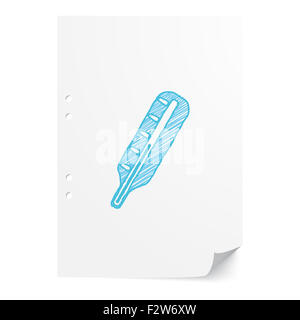 Thermomètre bleu handdrawn illustration sur papier blanc feuille avec copie espace Banque D'Images