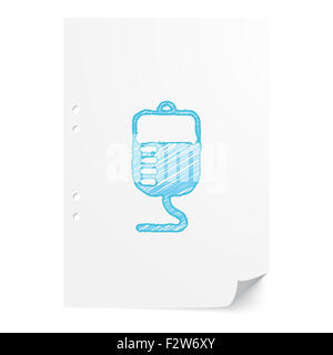 Transfusion handdrawn bleu illustration sur papier blanc feuille avec copie espace Banque D'Images