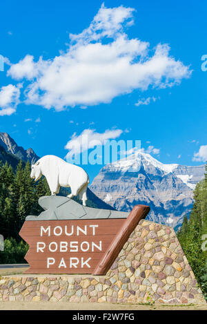 Panneau d'entrée d'une chèvre de montagne au mont Robson Provincial Park, British Columbia, Canada Banque D'Images