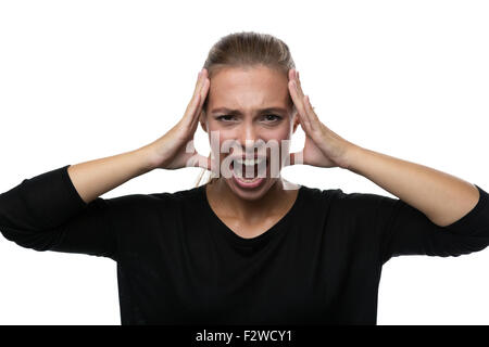 Portrait de femme a souligné sur fond blanc Banque D'Images