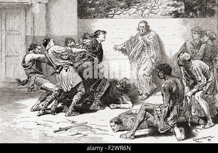 Une scène de William Shakespeare la comédie des erreurs, la Loi V, scène 4. Adriana : 'O, liez-le, liez-le, ne le laissez pas venir près de moi.' pincée : "plus d'entreprise, le démon est forte en lui." Illustration par Gordon Browne. Banque D'Images