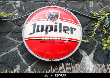 La publicité de la bière Jupiler inscription néerlandais, Amsterdam Banque D'Images