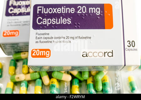 Chlorhydrate de fluoxétine (Prozac) 20mg gélules anti-dépresseur Banque D'Images