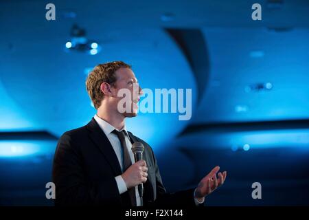 Co-fondateur de Facebook Mark Zuckerberg parle au cours de la Sommet des Amériques 10 avril 2015 à Panama City, au Panama. Banque D'Images