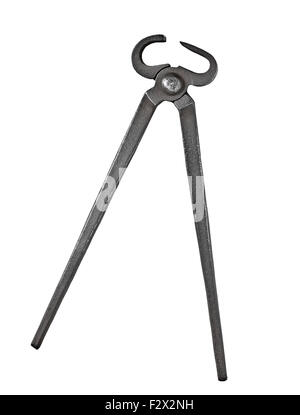 Old vintage blacksmith tenailles isolated over white background, clipping path Banque D'Images