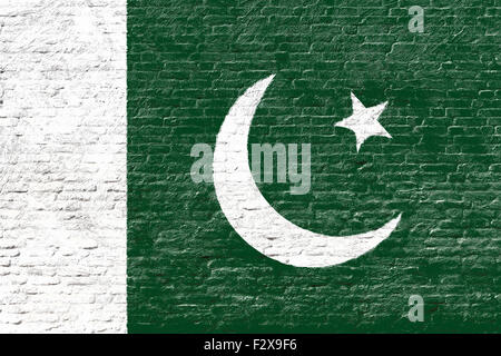 Pakistan - drapeau national sur mur de brique Banque D'Images
