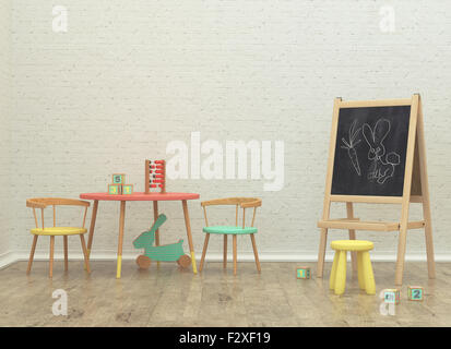 Salle de jeux pour les enfants l'intérieur de l'image de rendu 3D avec des jouets et du conseil Banque D'Images